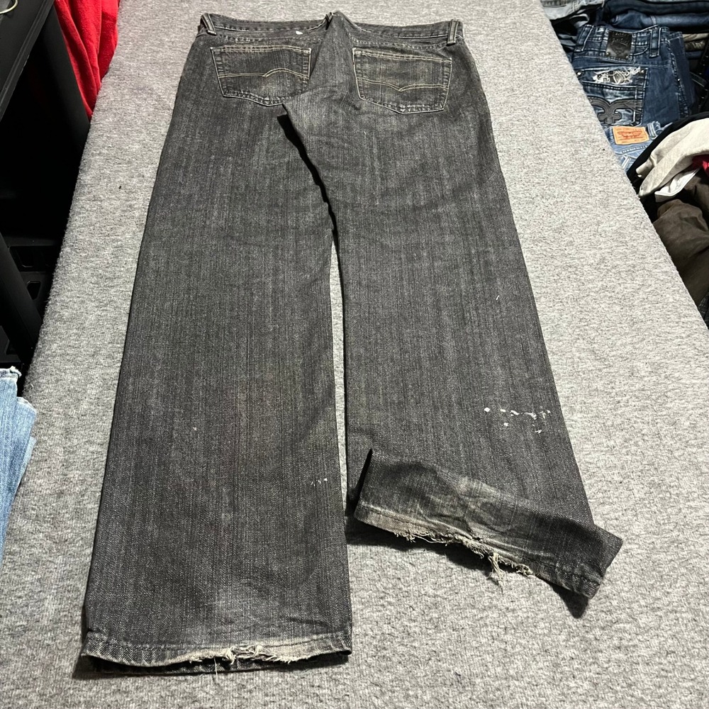 Levis 569 Loose Straight Leg Jeans Faded Black Distressed Mens 38x33